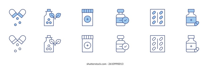 Medicine icon set in two styles, Duotone and Thin Line style. Editable stroke. medicine, approve, homeopathy.