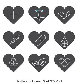 Medicine Icon definir conceito único com forma de coração.