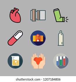 medicine icon set. vector set about hospital, condom, pills and heart icons set.