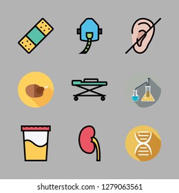 medicine icon set. vector set about dna, urine, deaf and flasks icons set.