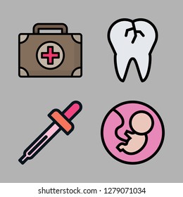 medicine icon set. vector set about fetus, medical kit, droppers and broken tooth icons set.