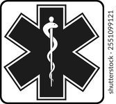 The medicine icon is the Star of Life. The rod of Asclepius. A symbol of an emergency. A vector image.