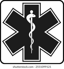 The medicine icon is the Star of Life. The rod of Asclepius. A symbol of an emergency. A vector image.