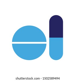 Medicine Icon. Tablet and Capsule Vector Icon in Blue Theme.