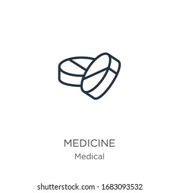 Medicine icon. Thin linear medicine outline icon isolated on white background from medical collection. Line vector sign, symbol for web and mobile