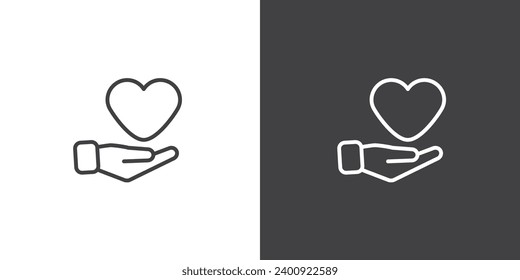 Medicine icon vector symbol. Heart in hand icons. Hands holding heart icon. Love icon. Health, Healthcare hands holding heart in line style