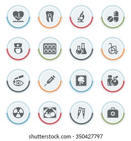 Medicine icons with color stickers.