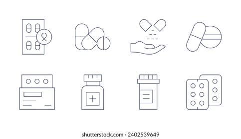 Medicine icons. Editable stroke. Containing medicine, pills, alternative medicine.