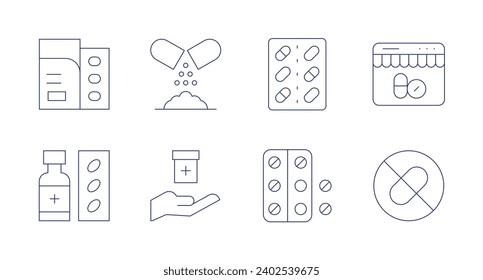 Iconos de la medicina. Trazo editable. Contiene medicinas, medicamentos, píldoras, farmacia en línea, tablets, sin medicamentos.