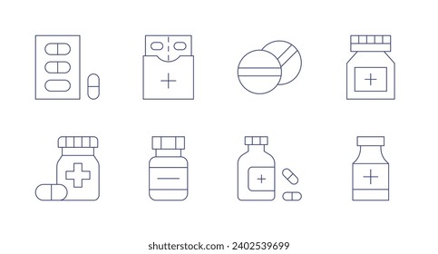 Iconos de la medicina. Trazo editable. Con medicinas, hormonas.