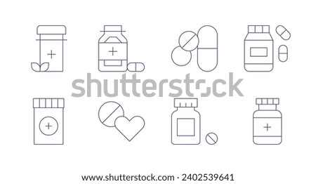 Medicine icons. Editable stroke. Containing medicine, drugs, pills, medicines, medicament.