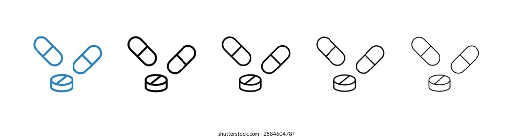 Medicine icons in five different stroke sizes