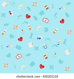 Medicine Icons  Flat set   Background. Colorful Tablets and Capsules. medicine bottle, pills, vitamins