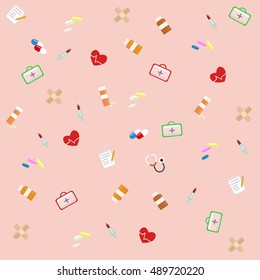 Medicine Icons Flat set Background. Colorful Tablets and Capsules. medicine bottle, vitamins, pills