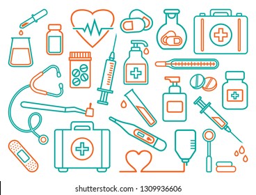 Medicine icons, line art. Vector illustration