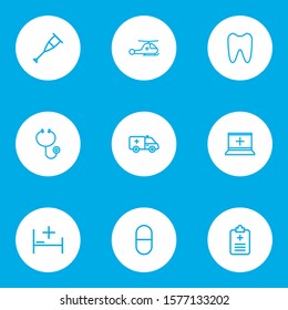 Medicine icons line style set with questionnaire, stethoscope, claw and other crutch elements. Isolated vector illustration medicine icons.