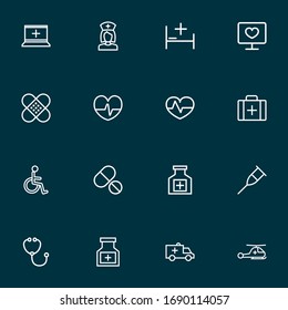 Medicine icons line style set with diagnosis, medicines, pulse and other pills elements. Isolated vector illustration medicine icons.