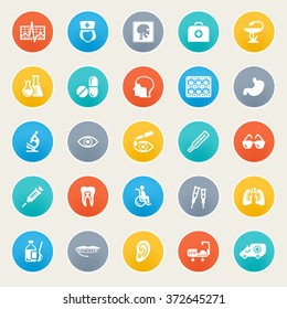Medicine icons on color stickers.