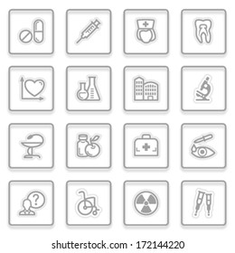 Medicine icons on glass buttons.