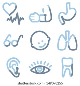 Medicine icons set 2, light blue contour