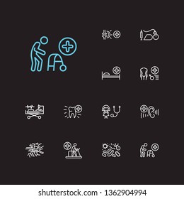 Medicine icons set. Angiology and medicine icons with gynaecology, anesthesiology and intensive care medicine. Set of person for web app logo UI design.