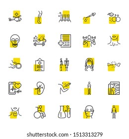 Medicine icons set with chemical flask, vaccination and sexology elements. Set of medicine icons and profile concept. Editable vector elements for logo app UI design.