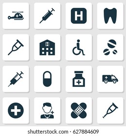 Medicine Icons Set. Collection Of Bandage, Pellet , Claw Elements. Also Includes Symbols Such As Retreat, Medical, Stings.