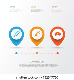 Medicine Icons Set. Collection Of Cap, Ache, Injection And Other Elements. Also Includes Symbols Such As Healthy, Ache, Capsule.