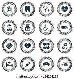 Medicine Icons Set. Collection Of Claw, Beating, Injection And Other Elements. Also Includes Symbols Such As Cure, Nurse, Disabled.