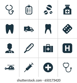 Medicine Icons Set. Collection Of Claw, Remedy, Ache And Other Elements. Also Includes Symbols Such As Review, Peck, Capsule.