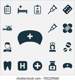 Medicine Icons Set. Collection Of Claw, Spike, Stand Elements. Also Includes Symbols Such As Polyclinic, Rack, Clinic.