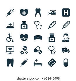 Medicine Icons Set. Collection Of Copter, Database, Remedy And Other Elements. Also Includes Symbols Such As Pellets, Ache, Mercury.