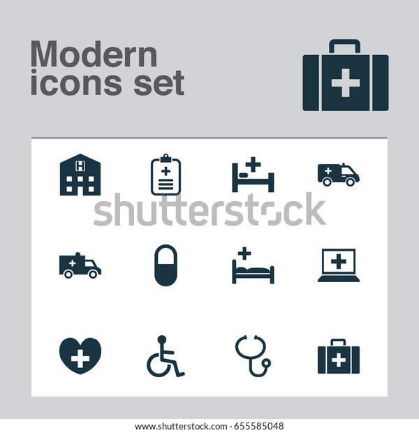 Medicine Icons Set. Collection Of First-Aid,\
Tent, Chest And Other Elements. Also Includes Symbols Such As\
Check, Pellet,\
Antibiotic.