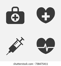 Medicine Icons Set. Collection Of Injection, Heal, Rhythm And Other Elements. Also Includes Symbols Such As Heartbeat, Pulse, Heal.