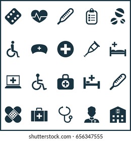 Medicine Icons Set. Collection Of Mark, Retreat, Plus And Other Elements. Also Includes Symbols Such As Medicine, Pulse, Illness.