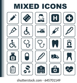 Medicine Icons Set. Collection Of Remedy, Peck, Claw And Other Elements. Also Includes Symbols Such As Dental, Help, Nurse.