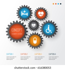 Medicine Icons Set. Collection Of Rhythm, Handicapped, Tent Elements. Also Includes Symbols Such As Aid, Pellet, Pulse.