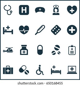 Medicine Icons Set. Collection Of Tent, Copter, Drug And Other Elements. Also Includes Symbols Such As Case, Nurse, Review.