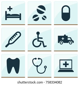 Medicine Icons Set With Database, Disabled, Claw And Other Device Elements. Isolated Vector Illustration Medicine Icons.