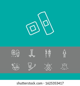 Medicine icons set with human body, tooth floss and dental mirror elements. Set of medicine icons and person concept. Editable vector elements for logo app UI design.