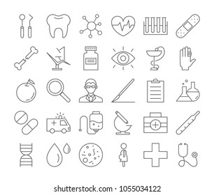 Medicine icons set. Linear illustrations of medical equipment.