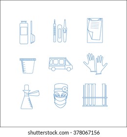 Medicine Icons. Set of medical instruments. Contour simple medical icons set. Vector