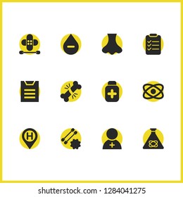 Medicine icons set with nose, atom and paramedic elements. Set of medicine icons and hospital location concept. Editable vector elements for logo app UI design.