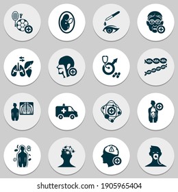 Medicine icons set with ophthalmology, neurology, immunology and other organ elements. Isolated vector illustration medicine icons.