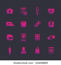 medicine icons set, vaccination, injection, health care, ambulance, hospital, pills, drugs