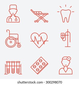 Medicine icons, thin line style, flat design