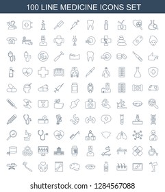 Medicine Icons. Trendy 100 Medicine Icons. Contain Icons Such As Knee Hammer Reaction Check, X Ray On Display, Hair, Milk, Eye, Brain, X Ray. Medicine Icon For Web And Mobile.