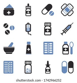 Medicine Icons. Two Tone Flat Design. Vector Illustration.