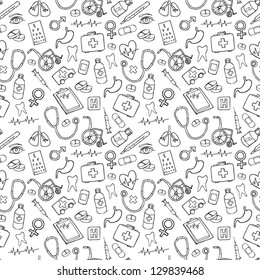 Medicine icons vector doodle seamless background
