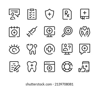 Medicine icons. Vector line icons set. Health, medical clinic, healthcare concepts. Outline symbols, linear graphic elements. Modern design